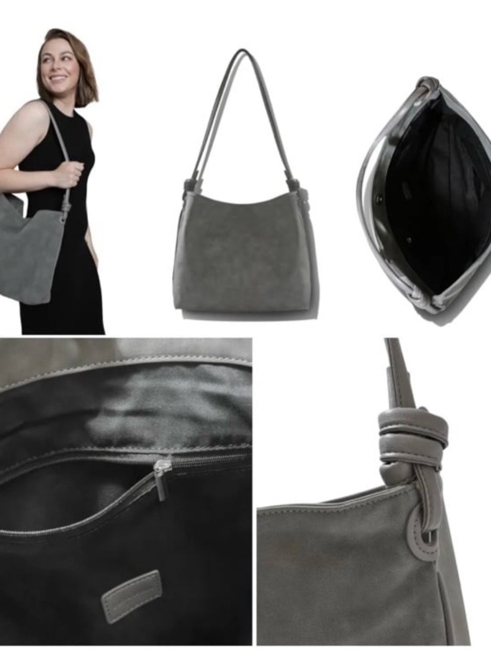 8 Other Reasons Betsy Stone Grey Suede Shoulder Bag